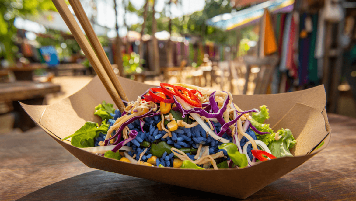 
							Nasi Kerabu Panji for “Blue Rice Salad,” in Kota Bahru, Malaysia													